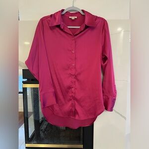 Open Edit hot pink button down top